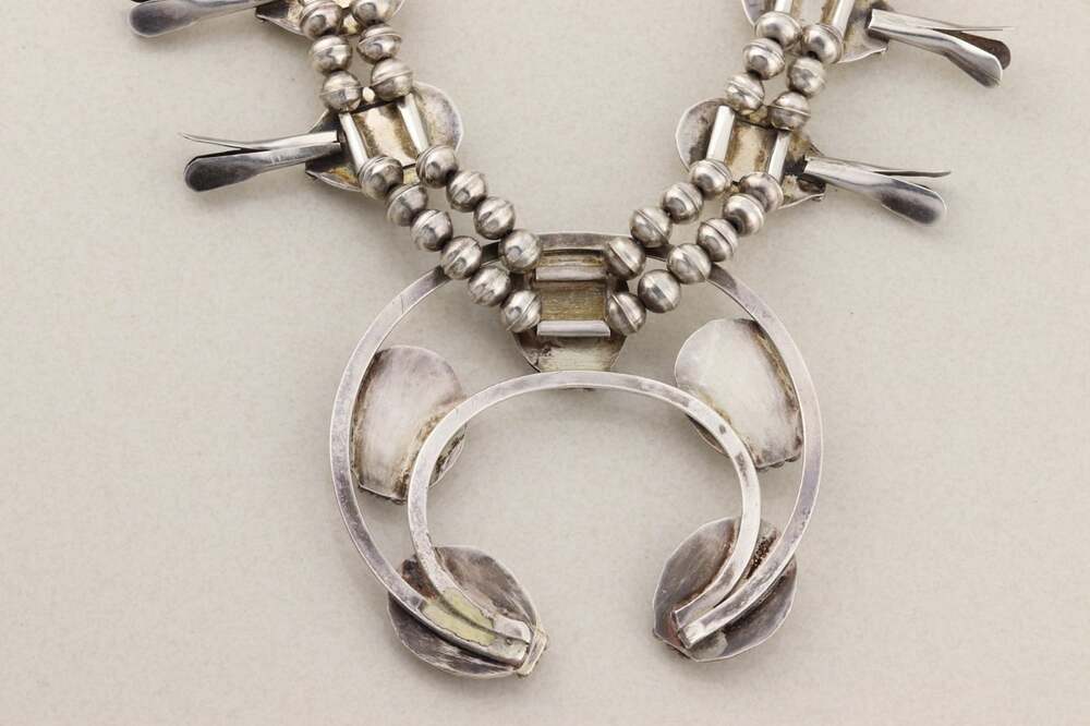 Sterling Silver Natural Turquoise Squash Blossom Necklace 23" inch - Picture 10 of 10